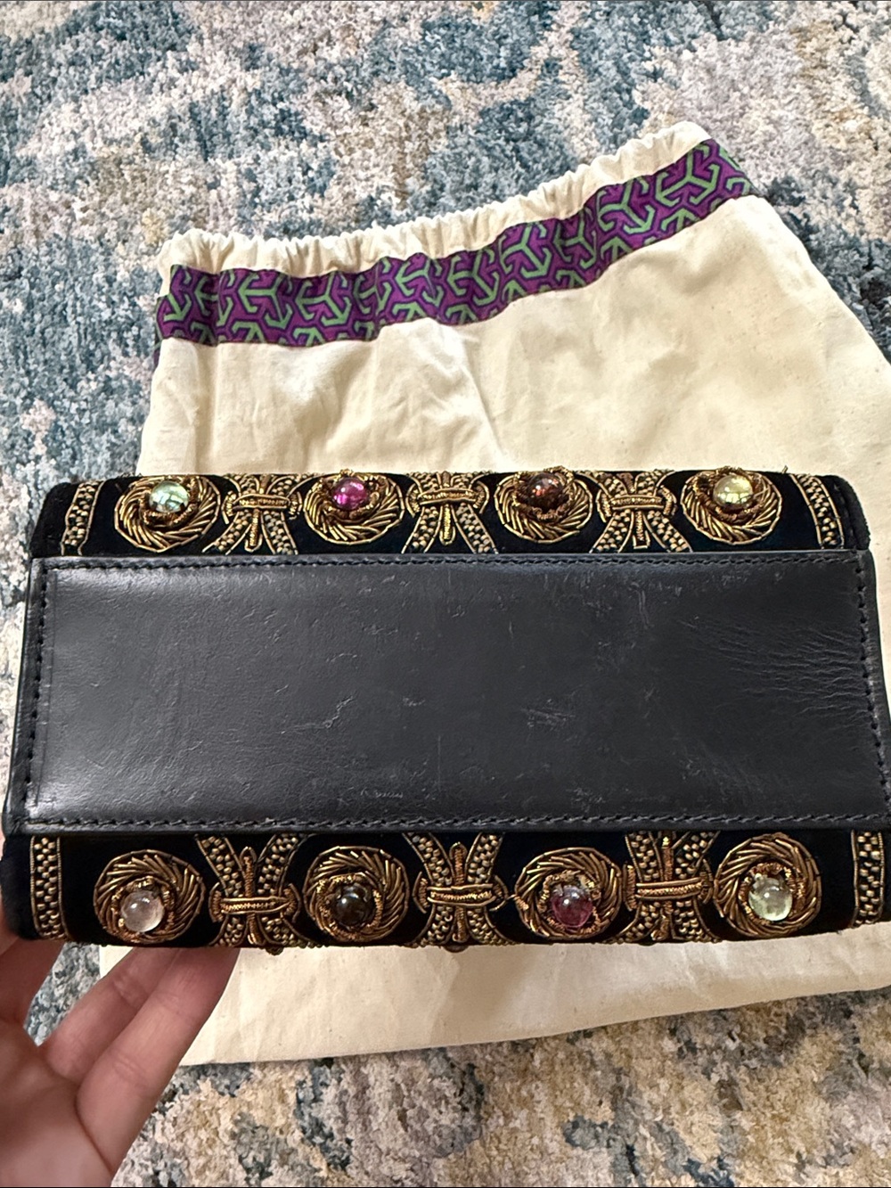Tory Burch Darcy Cabochon Black Embellished Bag with Multicolor Gems - Picture 6 of 8